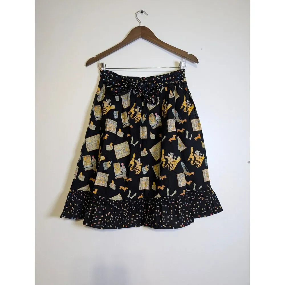 Vintage April Cornell Apron French Pockets Cottagecore Ruffle Cotton Tie Waist